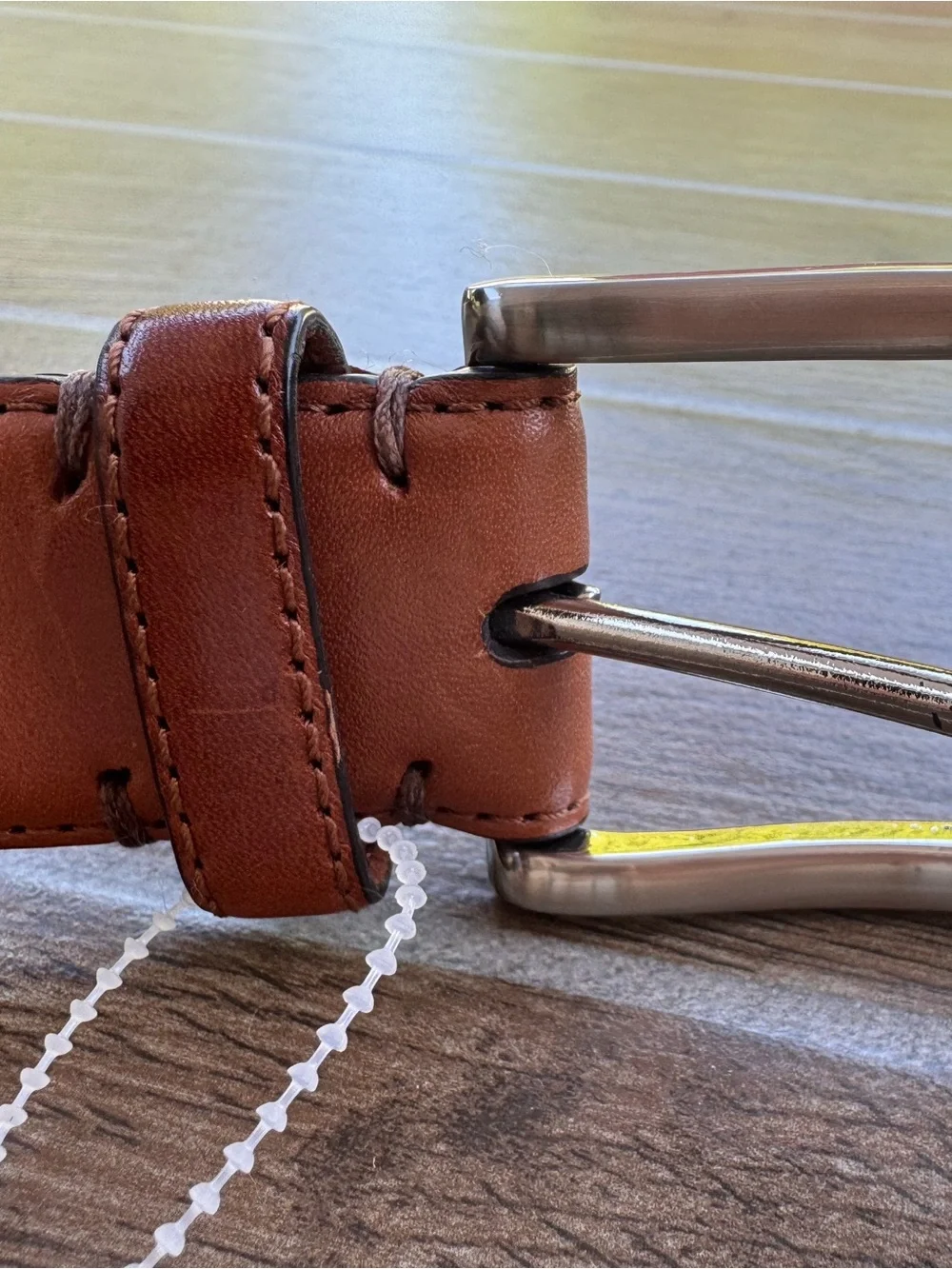 Cole Haan Brown Leather Belt with Polished Silver Buckle Mens 34